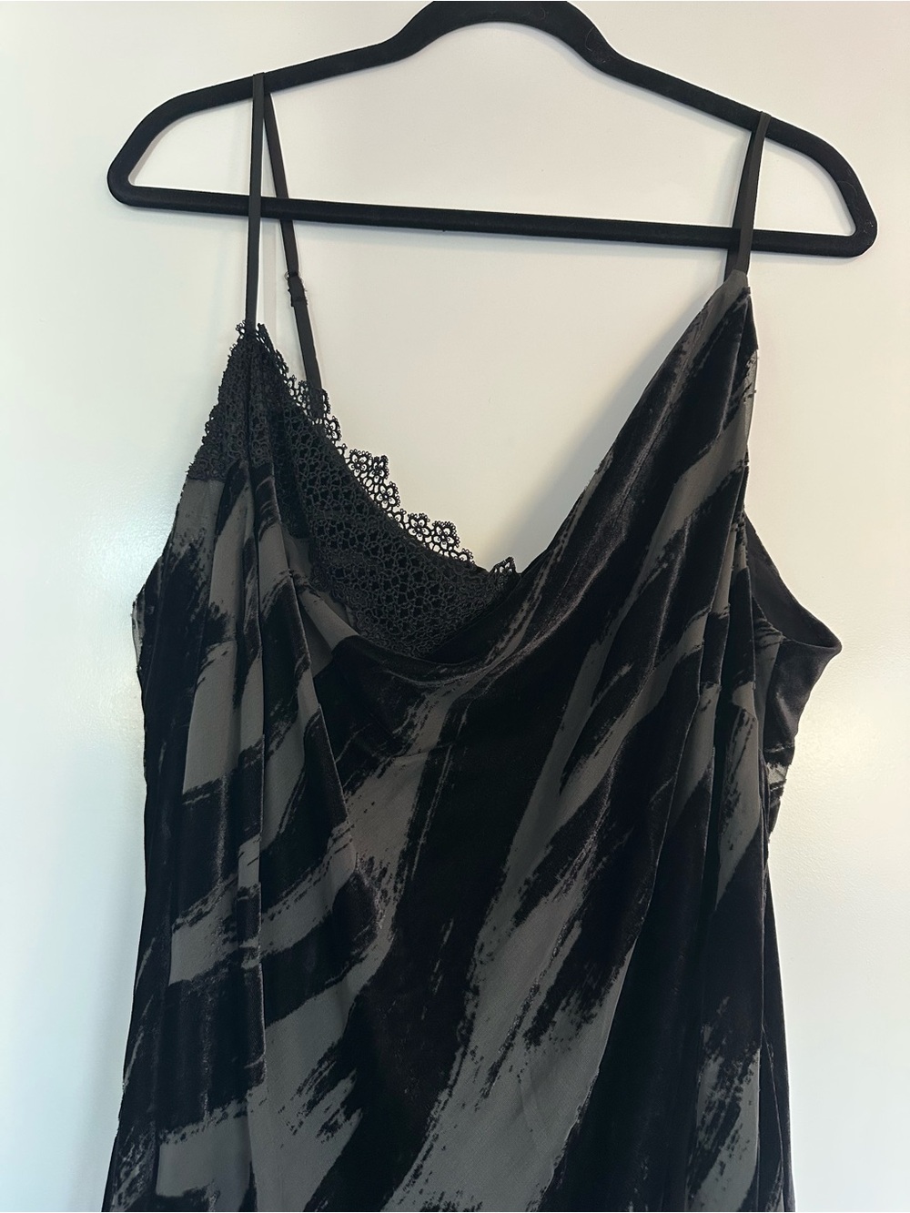 NWT By Anthropologie 3X Black Velvet Slip Dress - Floral Lace Cowl, Burnout - Picture 3 of 11
